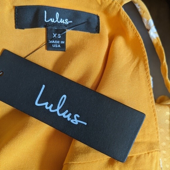 Lulu's Carefree Cutie Yellow Floral Print Tie Strap mini dress NWT size XS - Picture 11 of 13